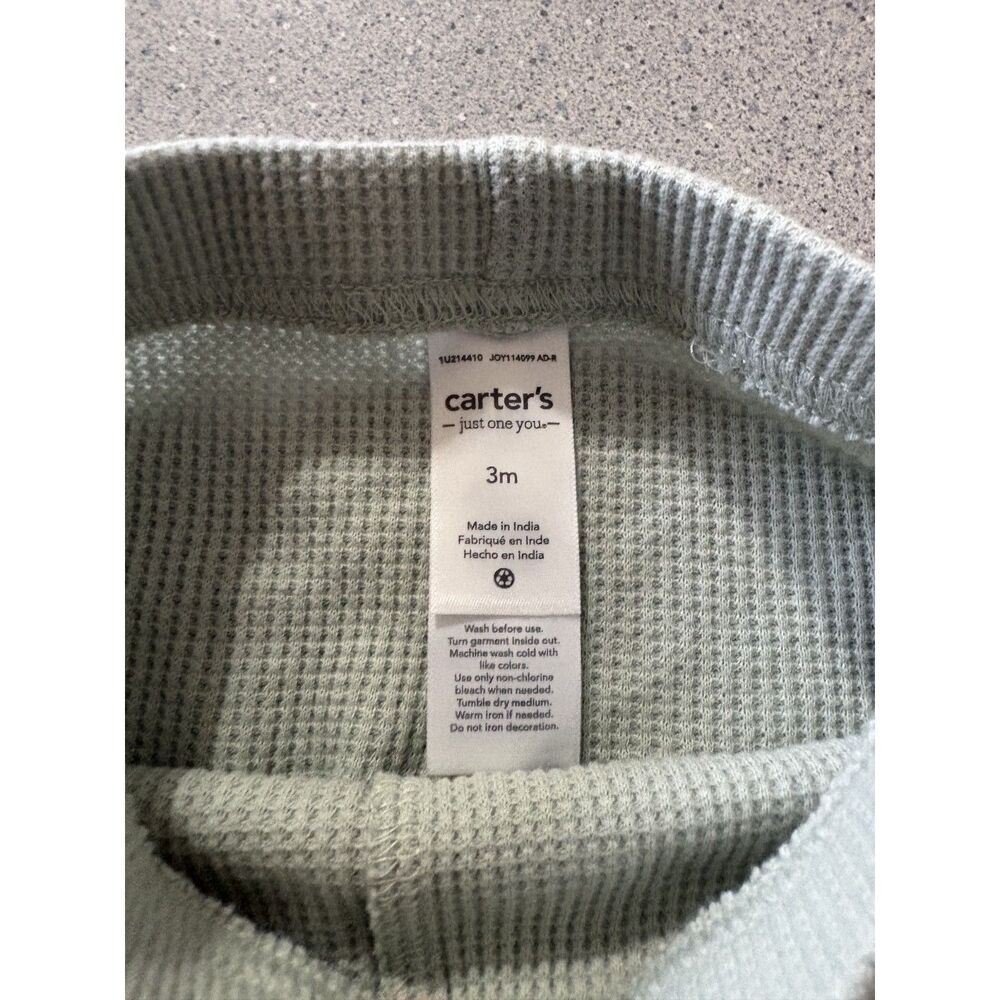 Carter's Sage Green Waffle 2 Piece Set with Fold Over Mittens Size: 3 Months - Picture 6 of 7